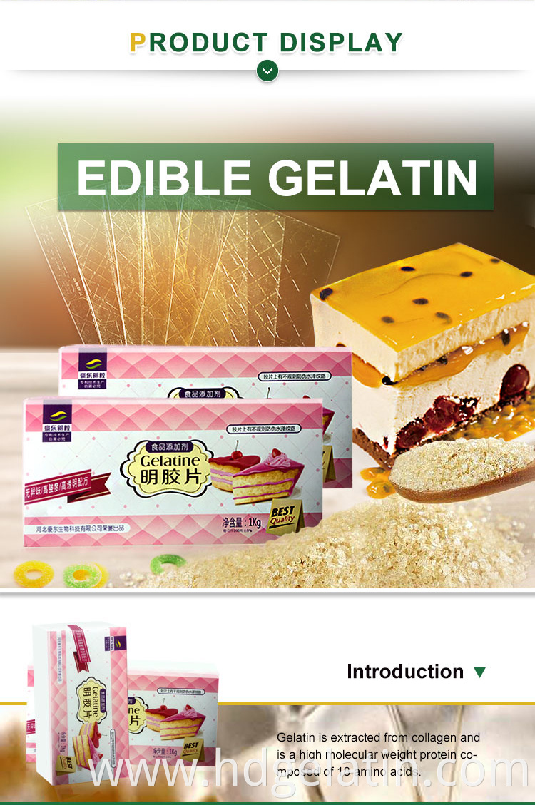 Unflavored edible grade Ingredients for Ice Cream Gelatin leaf